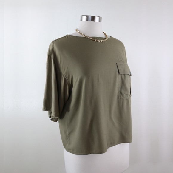 Talbots Taupe Tan Crop M Top - Picture 2 of 5